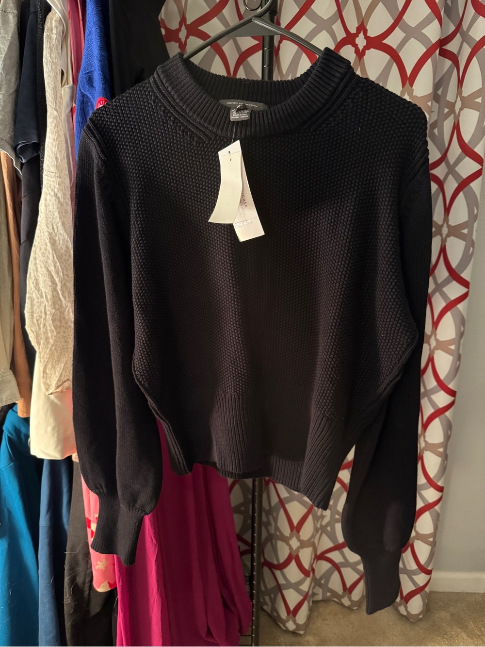 French Connection Black Textured Crewneck Knit Sweater